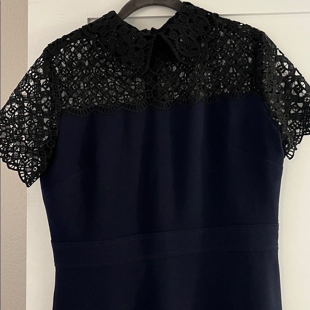 Nordstrom Brand 1901 Navy Blue Dress with Sparkly Lace Collar, Sleeves, Bodice